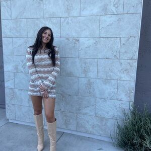 Princess Polly Cream and Brown Mini crotchet Dress